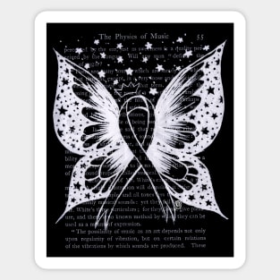 Thyroid Cancer Ribbon w/ wings- white Sticker